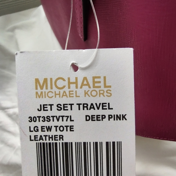 NWT Michael Kors Deep Pink Jet Set Travel Leather Tote - Picture 4 of 8